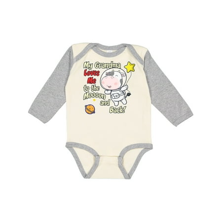 

Inktastic My Grandma Loves Me Cow Astronaut Gift Baby Boy or Baby Girl Long Sleeve Bodysuit