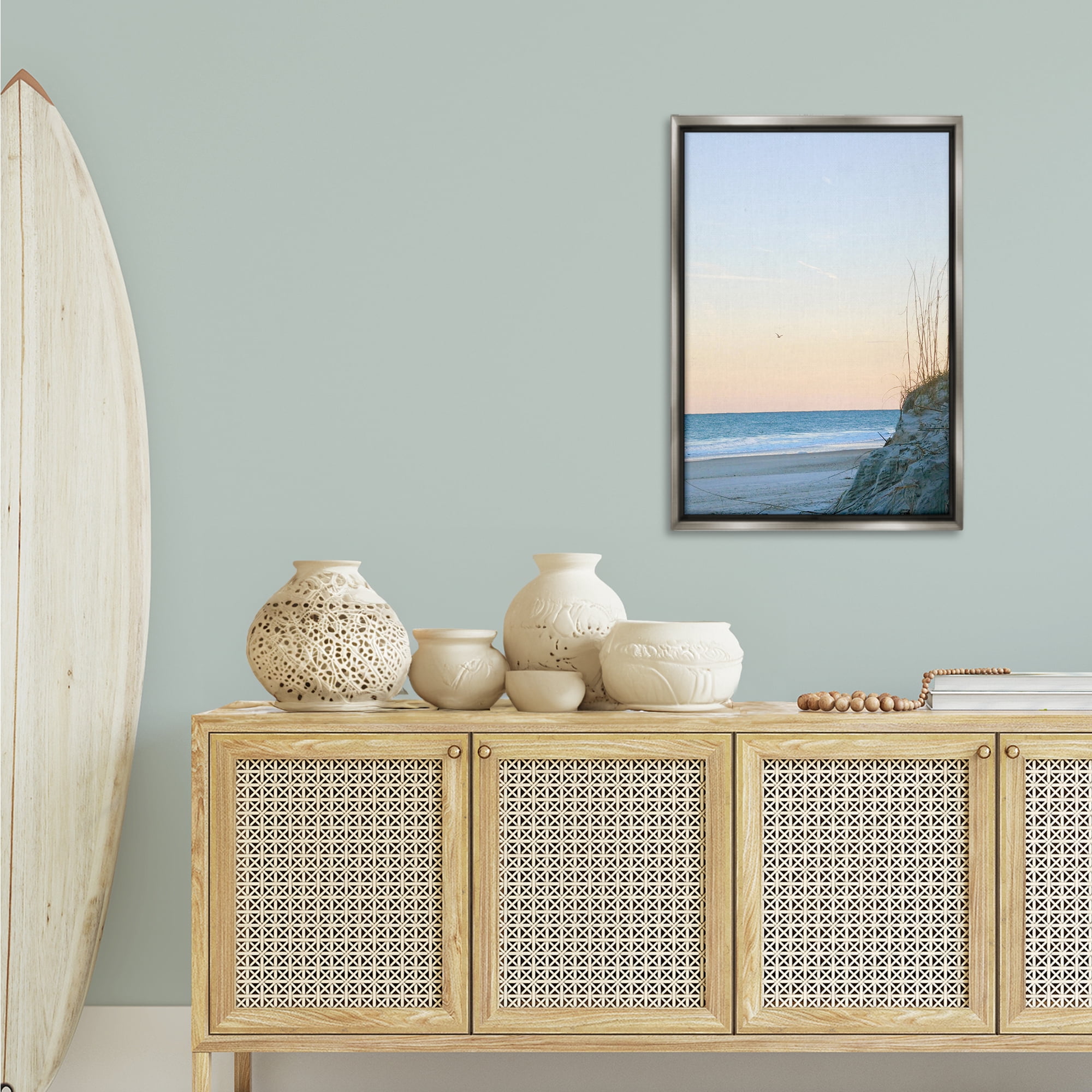 Stupell Industries Serene Beach Sunset Landscape Photography Gray Floater Framed Canvas Art Print Wall Art, 21 x 31