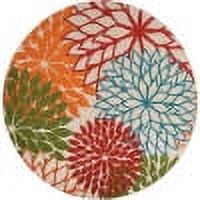 Nourison Tropical Oasis Indoor/Outdoor Modern Floral Green 7'10" x ROUND Area Rug, (8' Round)