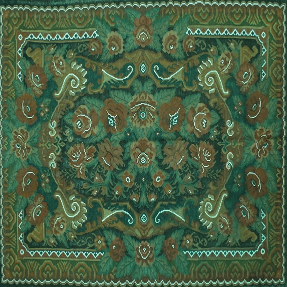 Ahgly Company Machine Washable Indoor Square Animal Turquoise Blue Traditional Area Rugs, 7' Square