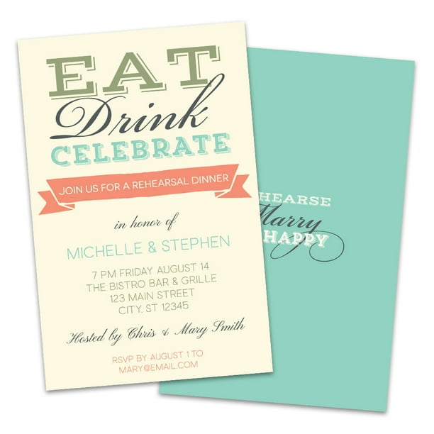 Eat, Drink, Celebrate Rehearsal Dinner Invitation