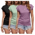 thumbnail image 3 of Zeagoo Fitted Shirts for Women Cap Sleeve Ruched T Shirts Crewneck Solid Tunics Business Work T-Shirt Summer Basic Top, 3 of 6