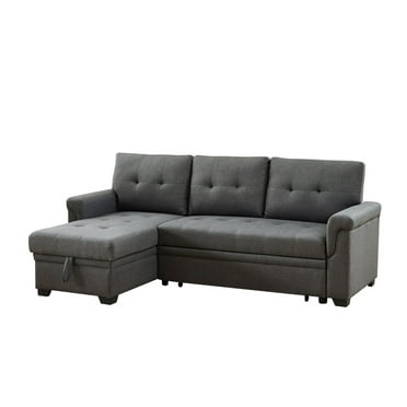 86 Ashlyn Gray Fabric Sleeper, Bandlon Sofa Chaise With Pull Out Sleeper And Storage Unit