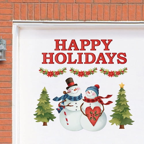 Happy Holidays Snow Christmas Tree Garage Door Outdoor Winter Decor