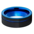 thumbnail image 3 of Silly Kings 8mm Blue Tungsten Carbide Wedding Ring Black Offset Groove Band Men & Women Comfort Fit, 3 of 3
