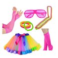 thumbnail image 2 of KAKOWELY 1 juego de disfraz de fiesta con temática de neón, collar de cuentas, gafas, pulsera, falda de tutú, vestido de fiesta de los años 80, accesorios para fiestas., 2 of 5