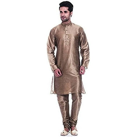 

Royal Kurta Men s Luxury Art Silk Blend Occasional Kurta Churidar Set Brown