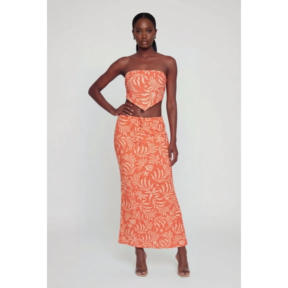 Women's Tropical Leaf Print Drawstring Waist Maxi Skirt