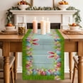 thumbnail image 2 of Table Runner 90 Inches Long for Kitchen Dining, Easter Dresser Scarf Farmhouse, Dining Table Decorations for Wedding/Parties, Spring Rabbit Ears Colorful Eggs Wooden Grian 13 x 90 In, 2 of 8