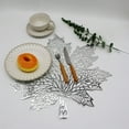 thumbnail image 6 of Maple Leaf Placemats for Dining Table, Hollow Out Placemats 16.5x16.5 inch for Party, Holiday and Wedding Table Decor, Silver, 6 of 6