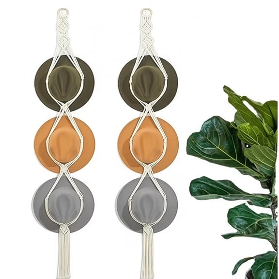 2 PCS Macrame Hat Hanger, Wanfoou Hat Rack Hat Hangers, Hat Rack Boho Hat Hanging Holder Wall Hanging Hats Organizer for Wide Brim Cap Storage