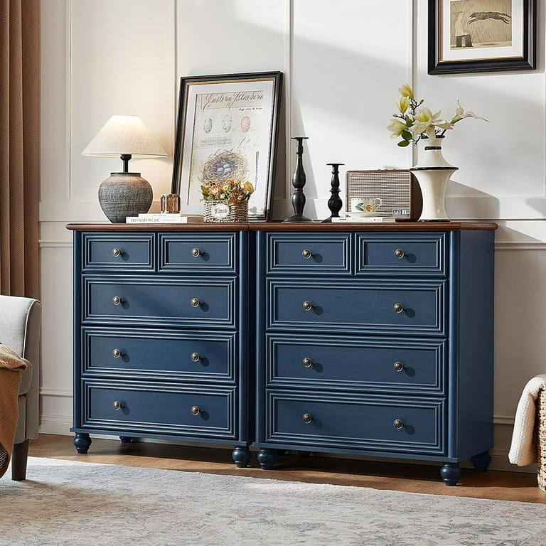 Farmhouse 5 Drawer Dresser, Blue Rustic Chest of Drawers, 35.5
