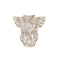 thumbnail image 1 of Wassery Baby Girls Romper Summer Casual Clothes 3 6 12 18 Months Infant Girls Short Sleeves Lapel Buttons Floral Jumpsuit with Waist Belt, 1 of 9