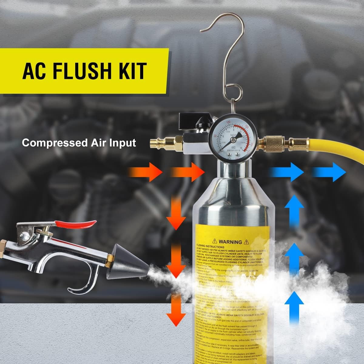 DUOYI AC Flush Kit, Thickened Stainless Steel Canister, Automotive Home HVAC Flush Tool for R134A R12 R22 R404 R410A