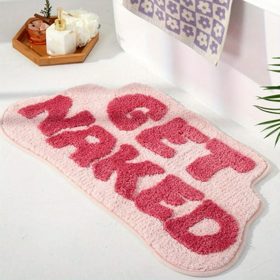 1 Pc Irregular Shaped Get Naked Bath Mat Get Naked Bath Mat - Cute Bathroom Rugs with Letters Non Slip Absorbent Bath Rug for Apartment Decor- Get Naked Rug for Bathroom, 23.62x15.74 Inch, D