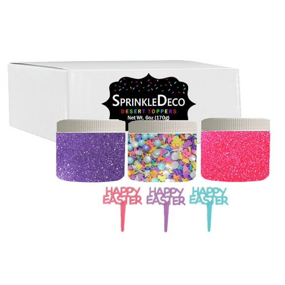 Happy Easter Cake Decoration Kit Pastel Confetti Sprinkles Cake Cookie Cupcake IceCream Donut Decoration Quins with Happy Easter Picks