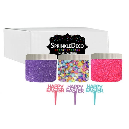 Happy Easter Cake Decoration Kit Pastel Confetti Sprinkles Cake Cookie Cupcake IceCream Donut Decoration Quins with Happy Easter Picks