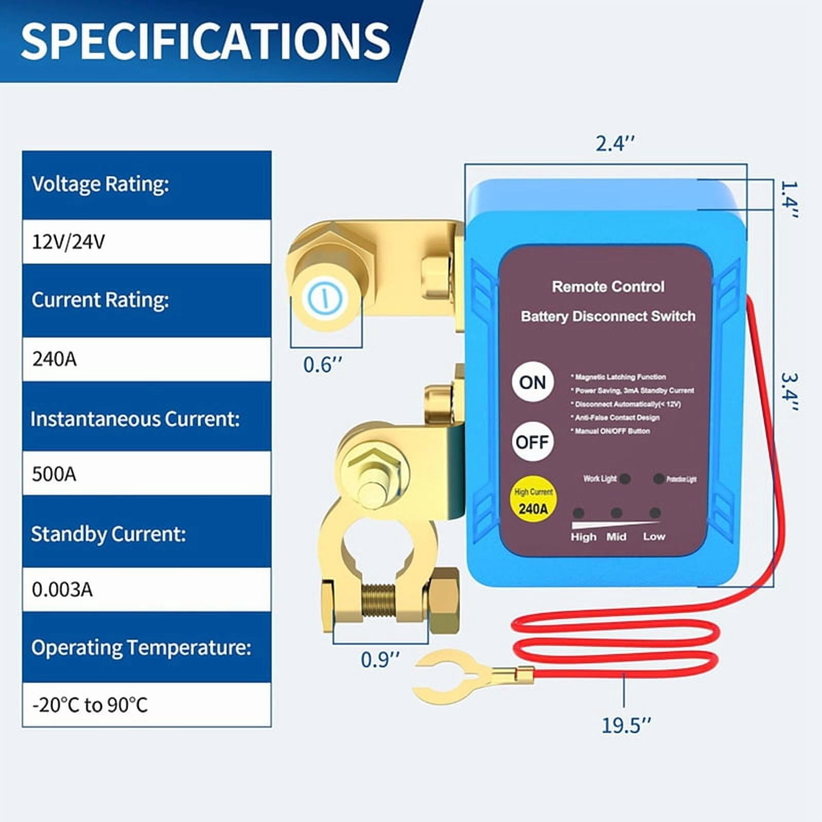 4X 12V 240A Remote Battery Disconnect Switch, Automatic Power Off Switch Car Truck Boat Remote Control Switch