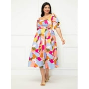 ELOQUII Elements Women's Plus Size Abstract Print Fit N' Flare Dress