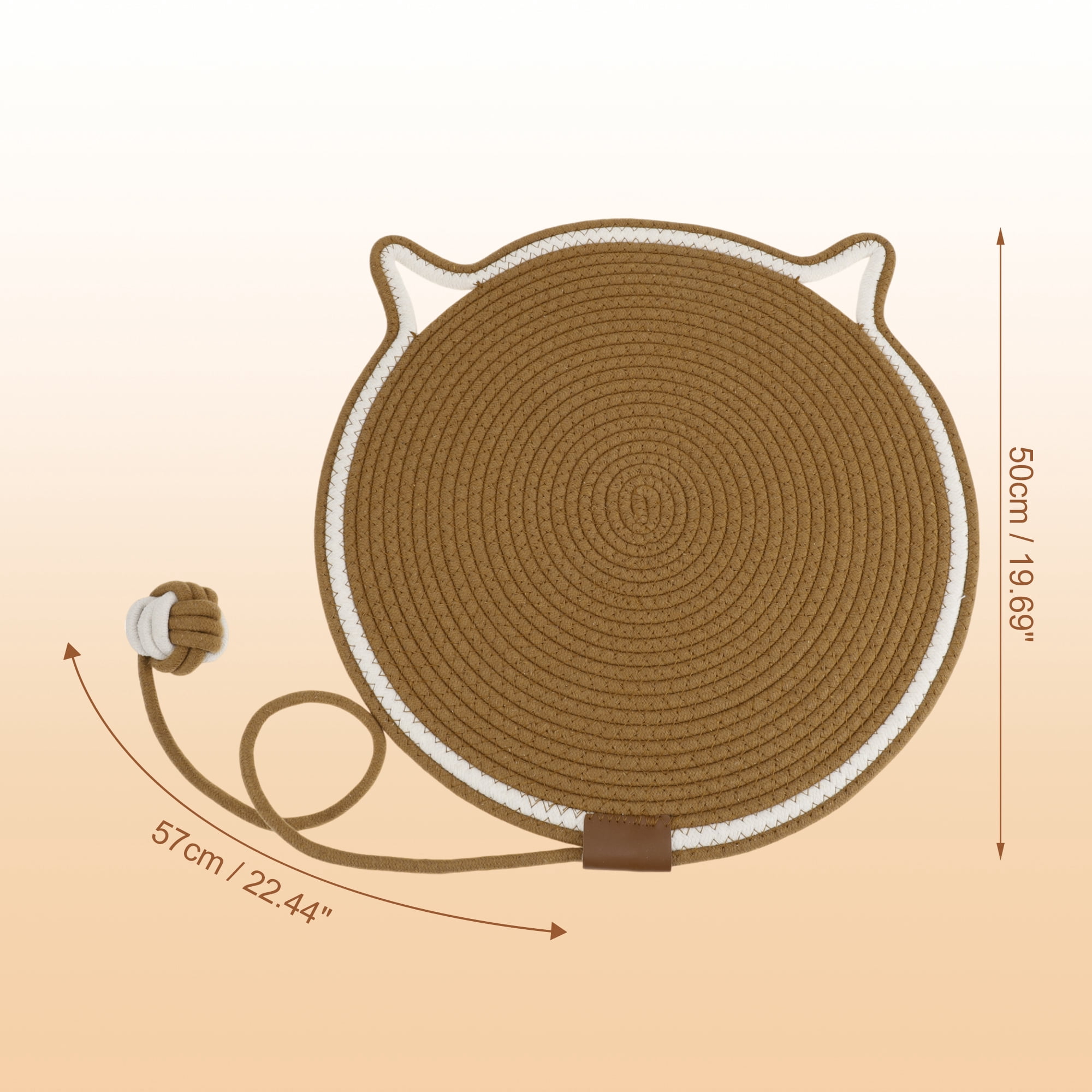 Unique Bargains Cat Scratcher Mat with A Cat Ball Cotton Rope Brown [19.69"]