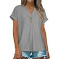 thumbnail image 2 of ZunFeo Womens Gray Henley Top Short Sleeve, Eyelet V-Neck Tunic Blouse Loose Fit Casual, Soft Knit Shirt for Everyday & Work,Size XL, 2 of 9