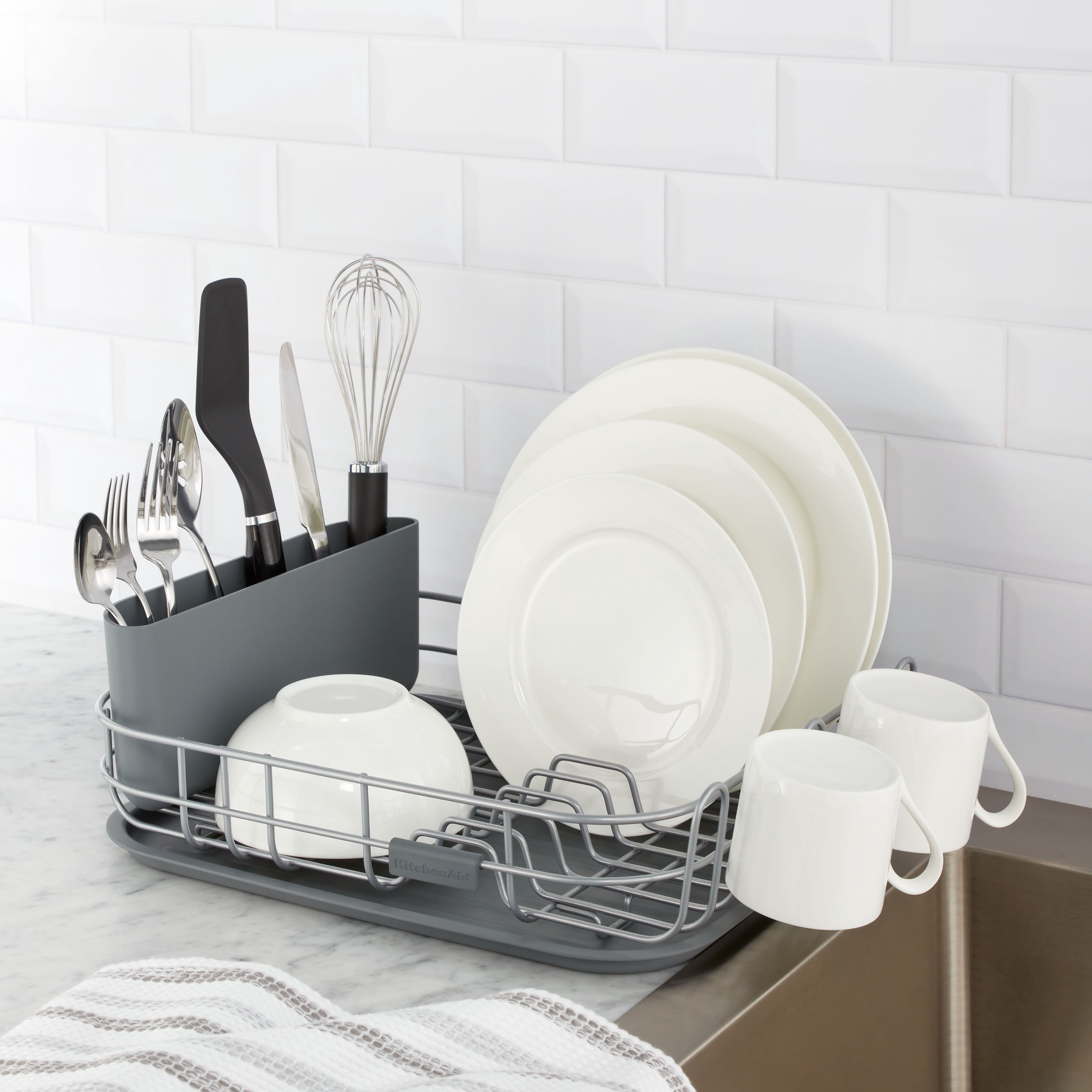 KitchenAid Low Profile Metal Stacking Dish Drying Rack, Charcoal Gray