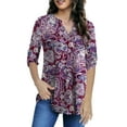 thumbnail image 2 of VERABENDI Women's Plus Size Tops 3/4 Sleeve Shirts Dressy Casual Metal Buckle V-Neck Tunic Blouses,M-4XL, 2 of 11