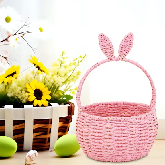 perfk Woven Basket Easter Decor Hand Basket for Baby Shower Party Favors Vegetable pink