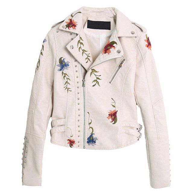 Floral Night Leather Jacket Women's Faux Leather Jackets Casual Short Coat for Spring Fall and Winter
