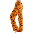 thumbnail image 2 of Dwralegc Women's Halloween Pajama Pants Long Bottoms Lounge Pajamas Pants Elastic Waist Funny Halloween Print Soft Pjs Pants Orange S, 2 of 4