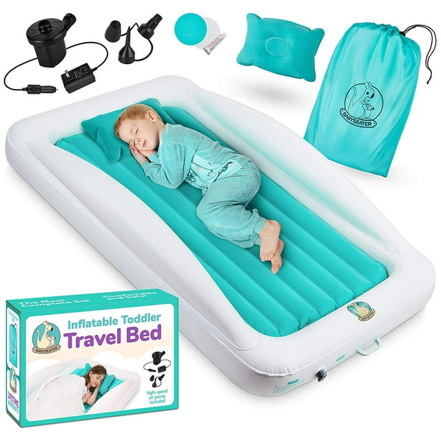 Toddler Air Mattress with Sides Includes Air Pump, Pillow, Travel Bag, and Repair Kit - Toddler and Kids Travel Bed Air Mattress with Extra Tall Safety Bumpers