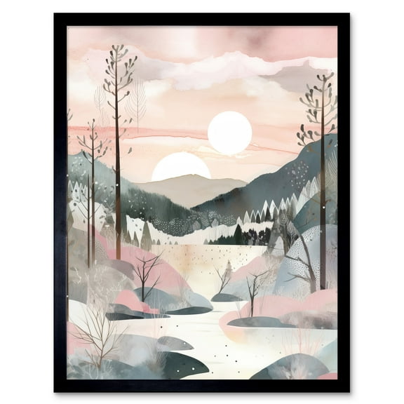 Concept Art Watercolour Forest Winter Landscape Art Print Framed Poster Wall Decor 12x16 inch