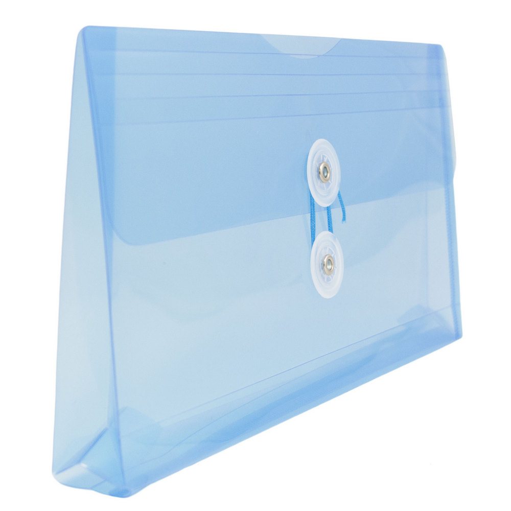 JAM Paper Plastic Envelopes with Button & String Tie Closure, #10 Business Booklet, 5 1/4 x 10, Blue, 3/pack