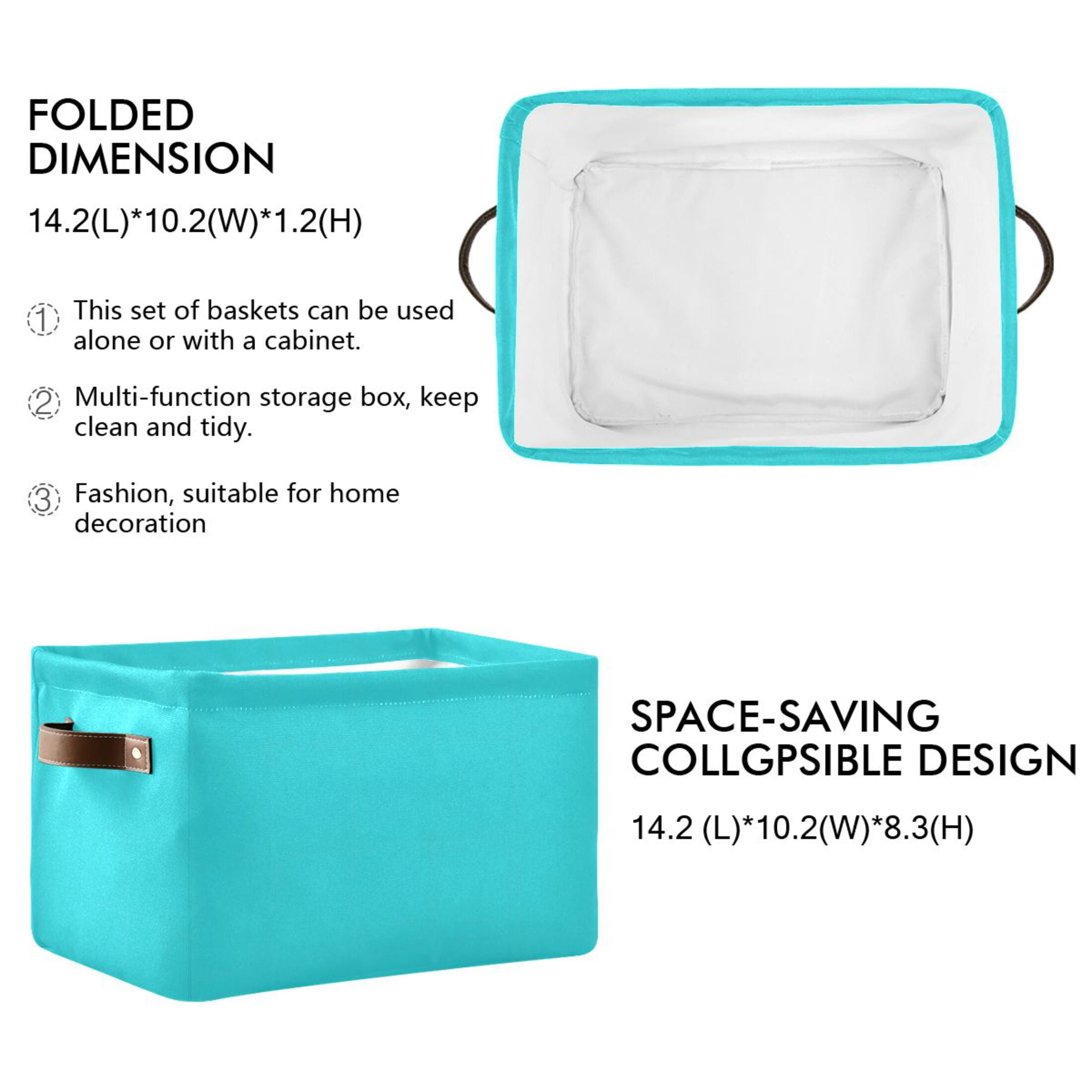 Ryvnso Turquoise Storage Basket Large Bin Foldable Boxes Toys Organizer 14.2x10.2x8.3in 2 PCs