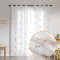 Sonive 2 Piece White Leaf Sheer Curtain, Botanical Embroidered Window Curtain Panels for Bedroom Living Room, 42" × 63"