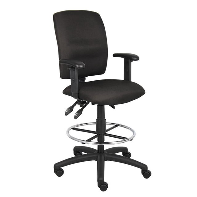 Boss Office Products Fabric Drafting Stool with Adjustable Arms in Black