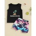 thumbnail image 3 of Musuos Toddler Boy Summer 2 Piece Outfits, 6 12 18 24M 3Y Crew Neck Sleeveless Letter Print Tank Tops + Elastic Waist Shorts Infant Set, 3 of 10