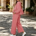 thumbnail image 5 of Asgosdo Women Two Piece Outfits Boho Grid Ruffle Long Sleeve Top and Wide Leg Pant with Pocket Casual Fall Winter Matching Lounge Sets, 5 of 6