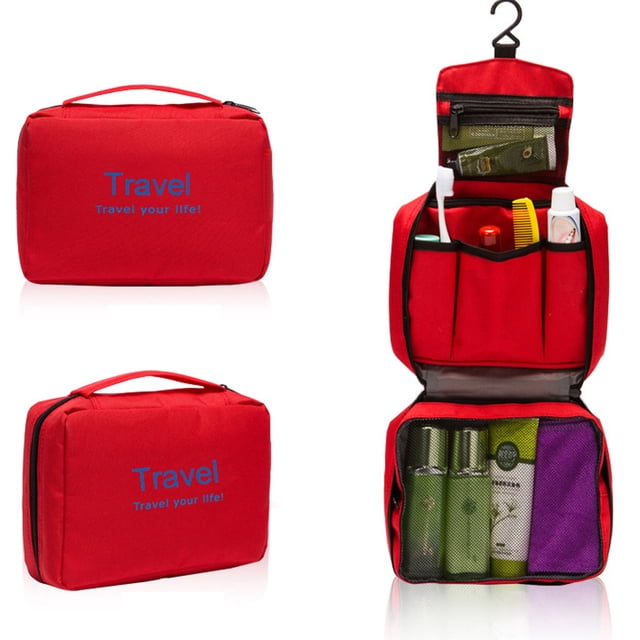 Neceser portátil multifunción impermeable para colgar, neceser de viaje, organizador de cosméticos (rojo)