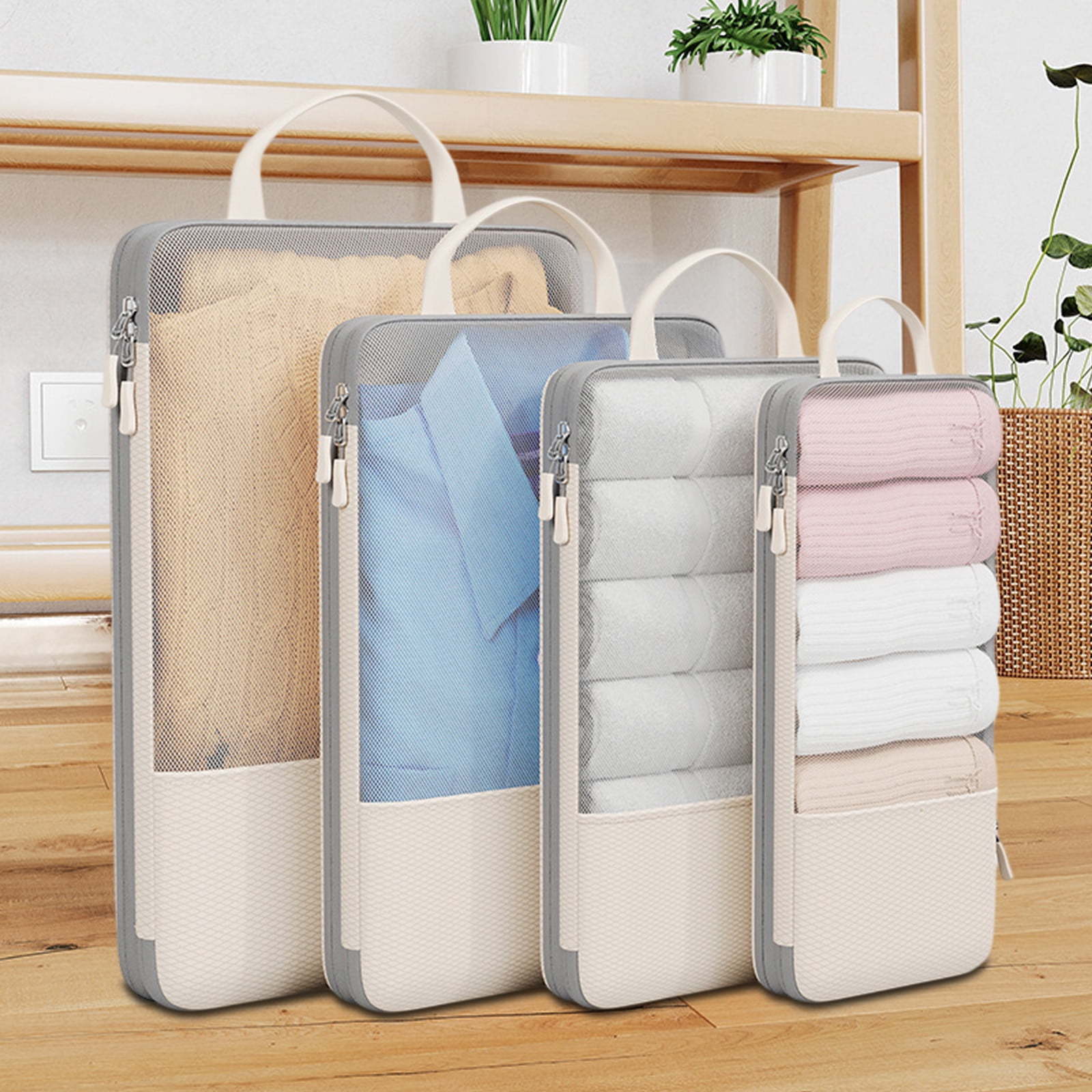 Matoen 4-Piece Travel Compression Packing Cubes Set - Lightweight Mesh Luggage Organizers for Effortless Packing, Space-Saving Storage Bags for Trips