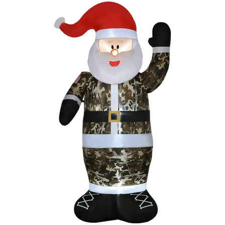Spaco 8 Feet Christmas Inflatables Santa Claus Wearing Camouflage, Blow-Up Christmas Decor with LED Lights Light, Santa Claus for Indoor and Outdoor Decorations, White