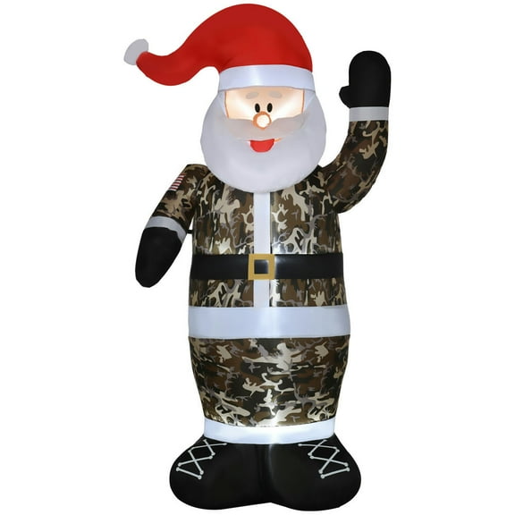 Spaco 8 Feet Christmas Inflatables Santa Claus Wearing Camouflage, Blow-Up Christmas Decor with LED Lights Light, Santa Claus for Indoor and Outdoor Decorations, White