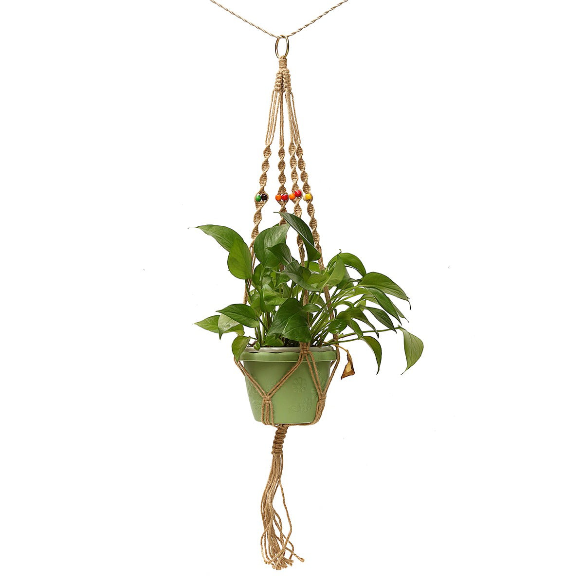 Macrame Plant Hanger 3-TIER 6PLY All Natural JUTE 72in with BEADS 