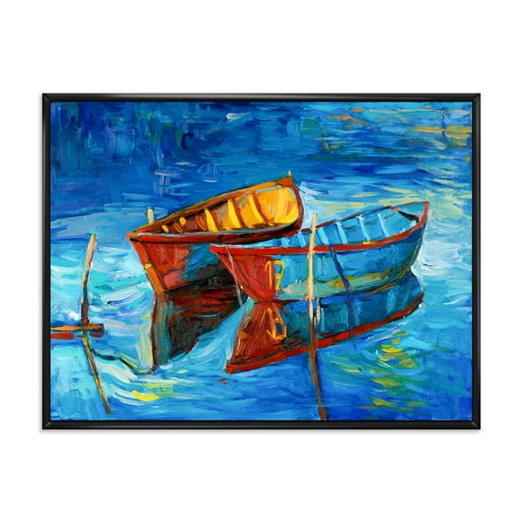 Designart 'Boat At The Lake During Evening Glow III' Nautical & Coastal Framed Canvas Wall Art Print