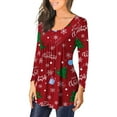 thumbnail image 4 of Womens Long Sleeve Button T Shirt Pleated Flowy Scoop Neck Sweatshirt Christmas Tree Print Graphic Tee Gift Tops, 4 of 7