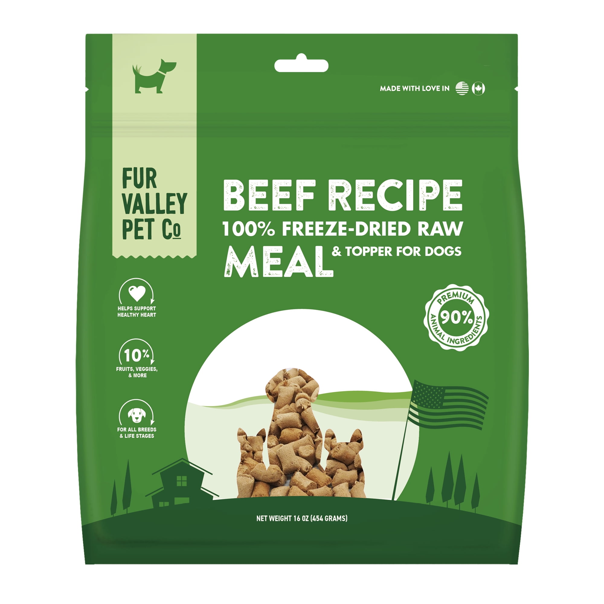 (6 pack) Fur Valley Pet Co. Freeze Dried Beef Recipe Dog Food and Topper, 16 oz. Bag