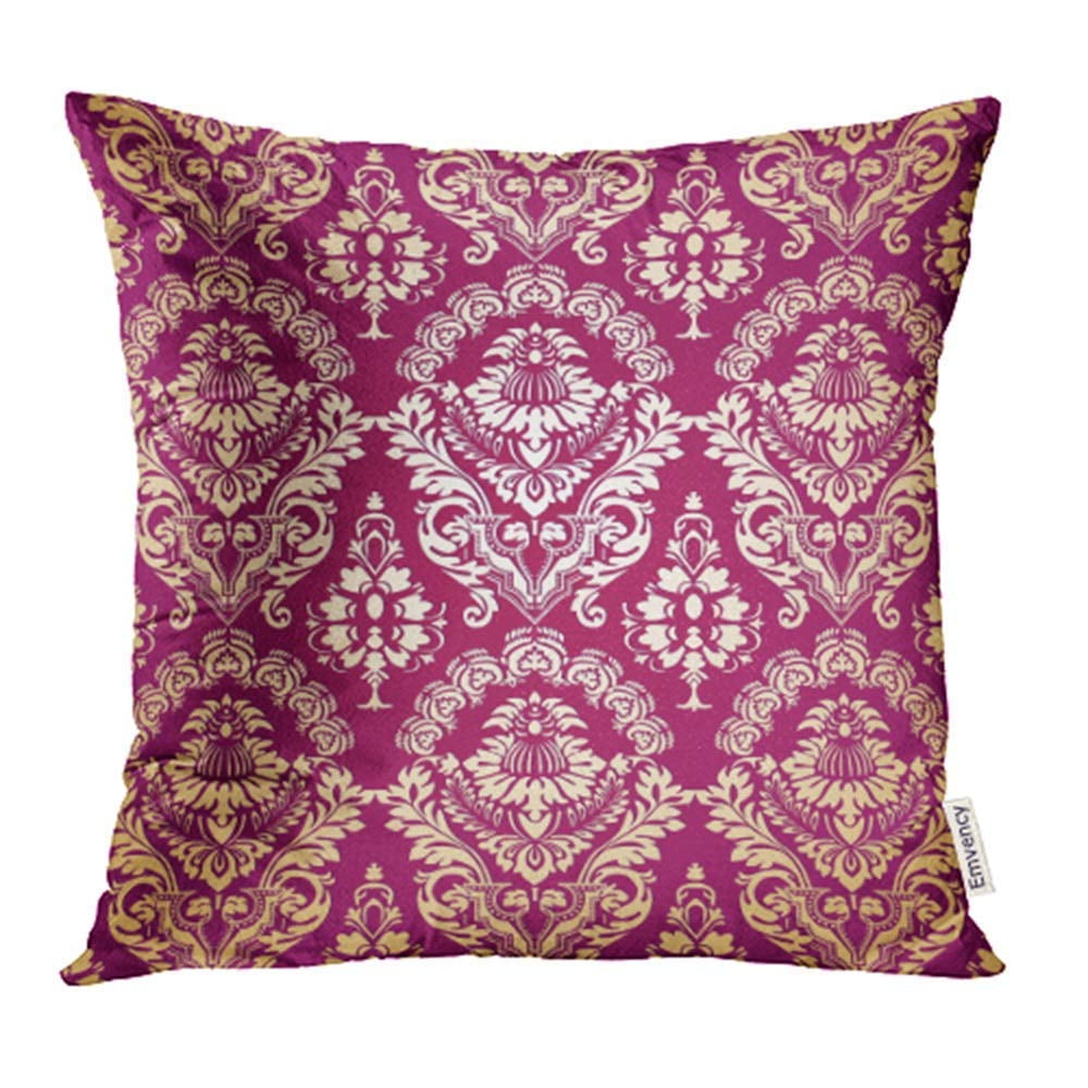 CMFUN Antique Damask Luxury Baroque Pattern Silk Brocade Beauty Floral Furniture Leaf Pillowcase Cushion Cover 18x18 inch