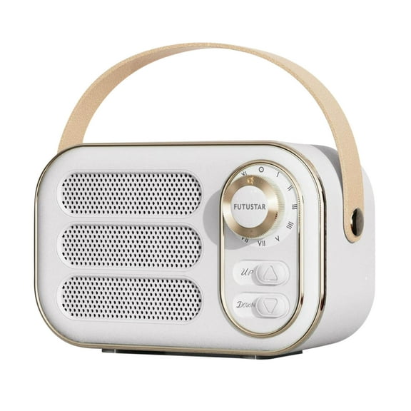 Retro Bluetooth Speaker, Bluetooth 5.0, FM Radio, microSD Playback and USB Playback for Desk, Patio and Vintage Decor, White