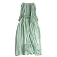 thumbnail image 2 of Elainilye Fashion Womens Dress Summer Solid Button Lace Long Sleeve Round Neck Ankle Dress,Green, 2 of 5