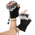 thumbnail image 3 of Guantes de piel sintética de conejo de Greyghost para mujer, sin dedos, cálidos, de gamuza y cuero, suaves y cálidos, para invierno, 11 colores, 3 of 5